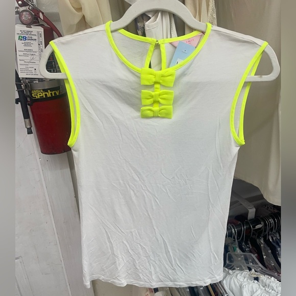 TED BAKER LONDON White Tank Top Neon Yellow Bow Accents XS - Coquette Sleaze - Picture 5 of 6